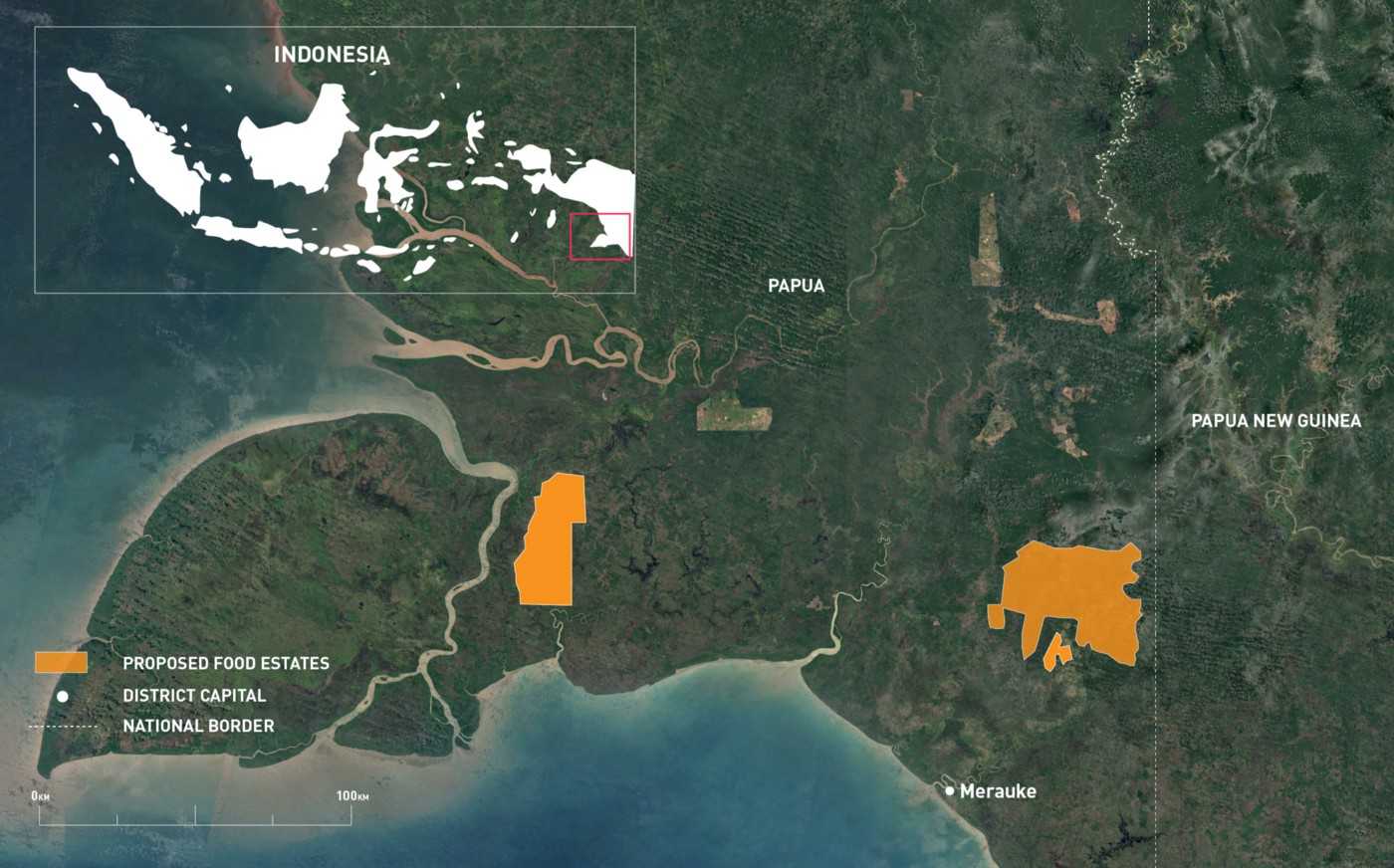 Lokasi yang diajukan untuk *food estate* di Merauke, di sisi selatan Provinsi Papua.
