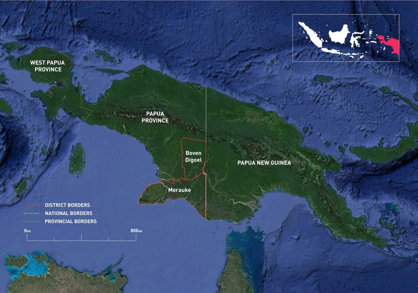 Konsentrasi operasi perusahaan dari Korindo Group yang berlokasi di Kabupaten Merauke dan Boven Digoel, Papua.
